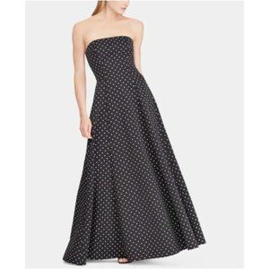 RALPH LAUREN Womens Black Faille Gown Polka Dot